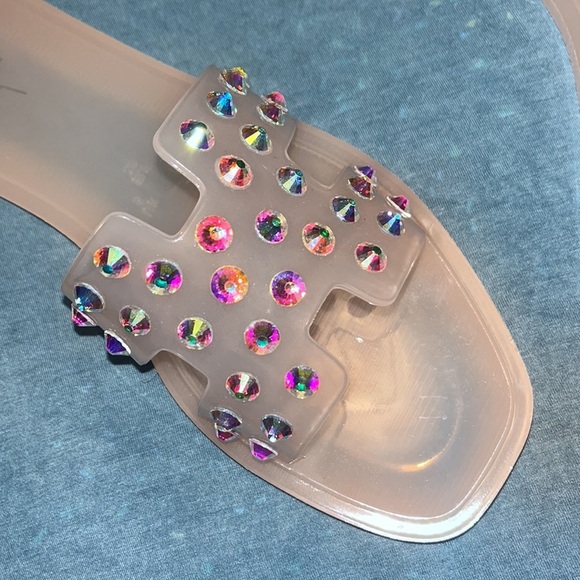 Nicole Miller brand new jelly slides with multicolor stones on them, size 7 - Picture 7 of 8